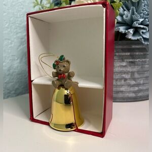 Vintage Teddy Bear Bell Ornament Camerlane 24k Gold Finish